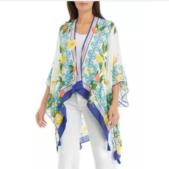 Vince Camuto Lemon Tile Printed Crinkle Viscose Topper - One Size - Picture 1 of 12